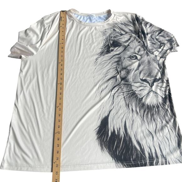 Lion Graphic Shirt Mens 5XL Beige All Over Print Big Face Animal Tee Crewneck - Picture 7 of 7